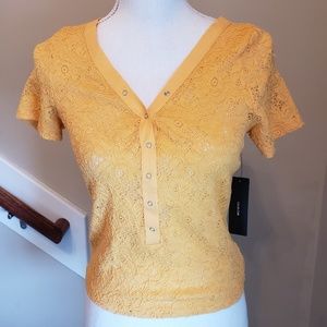 LULUS Lace V-neck Short Sleeve Shirt, L